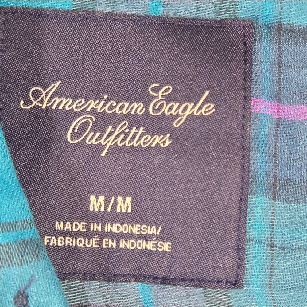 American Eagle Teal Pink Plaid Long Sleeve Button Down Shirt Women's Casual Soft - Picture 4 of 10